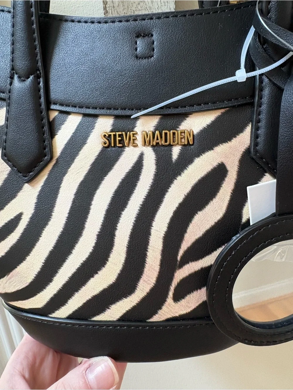 Steve Madden Black & White Zebra Print Satchel Bag